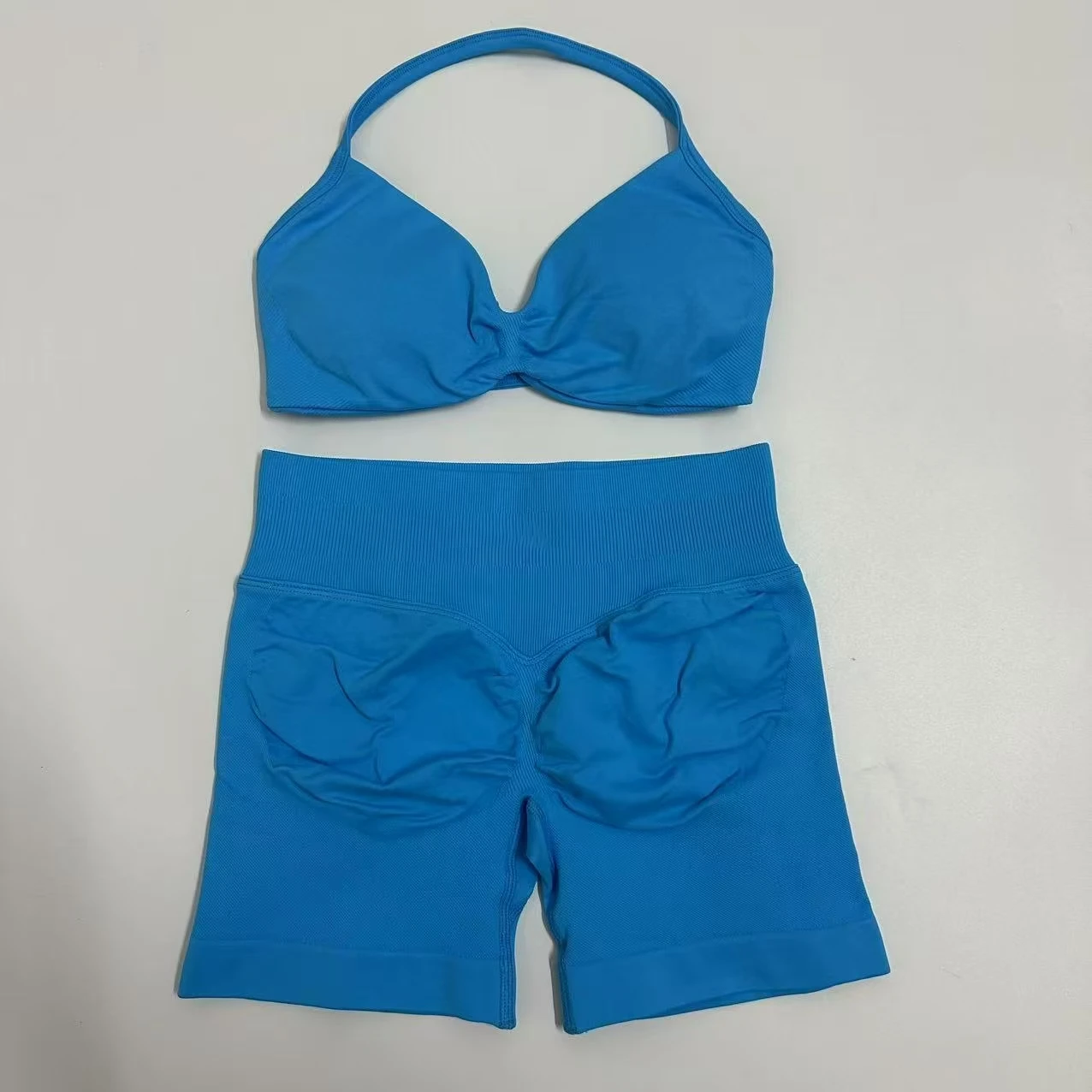 Yoga Gym Set 2 Piece Women Strappy Yoga Bra Top Workout Scrunch Shorts Sports Suit Fitness Clothes Seamless Yoga Set