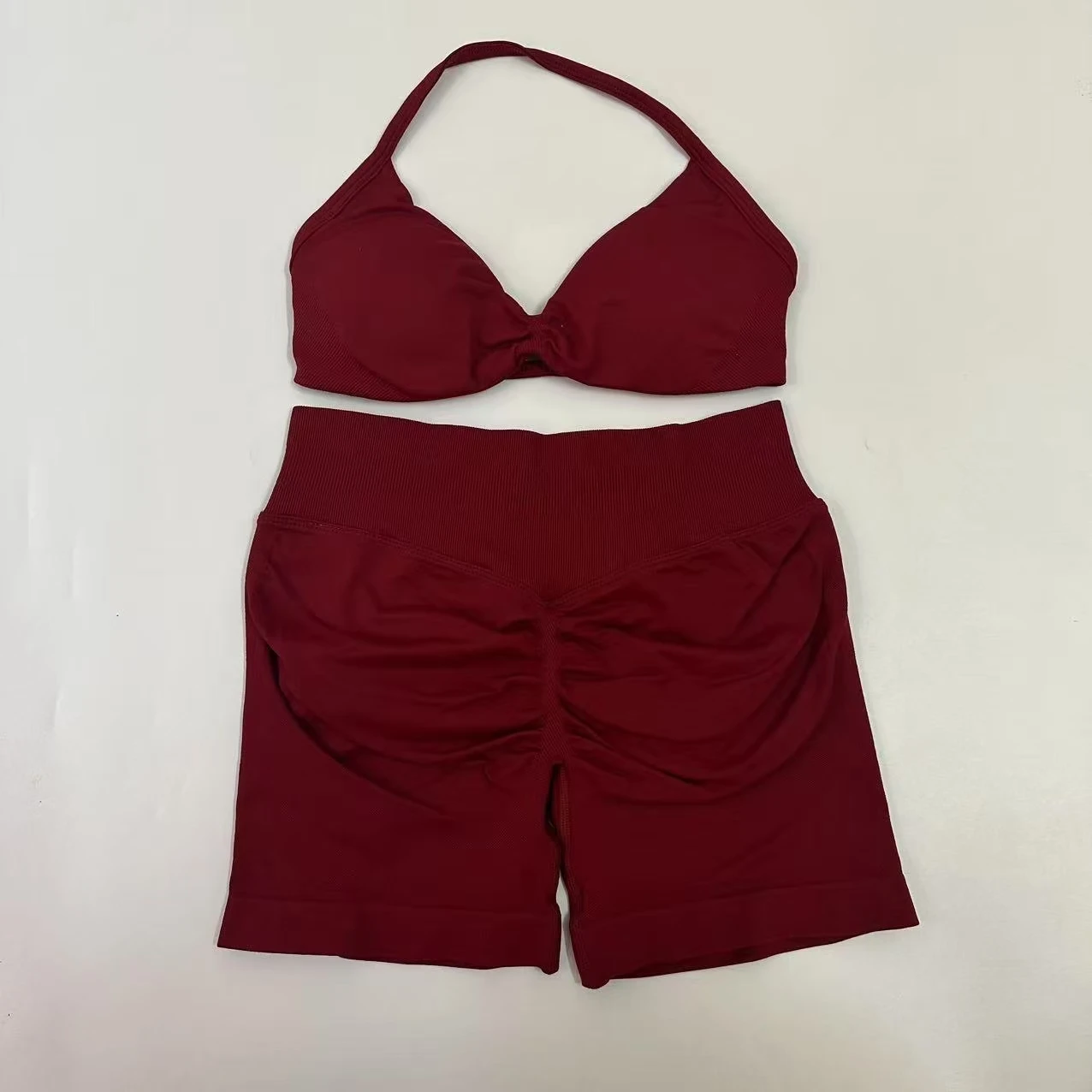 Yoga Gym Set 2 Piece Women Strappy Yoga Bra Top Workout Scrunch Shorts Sports Suit Fitness Clothes Seamless Yoga Set