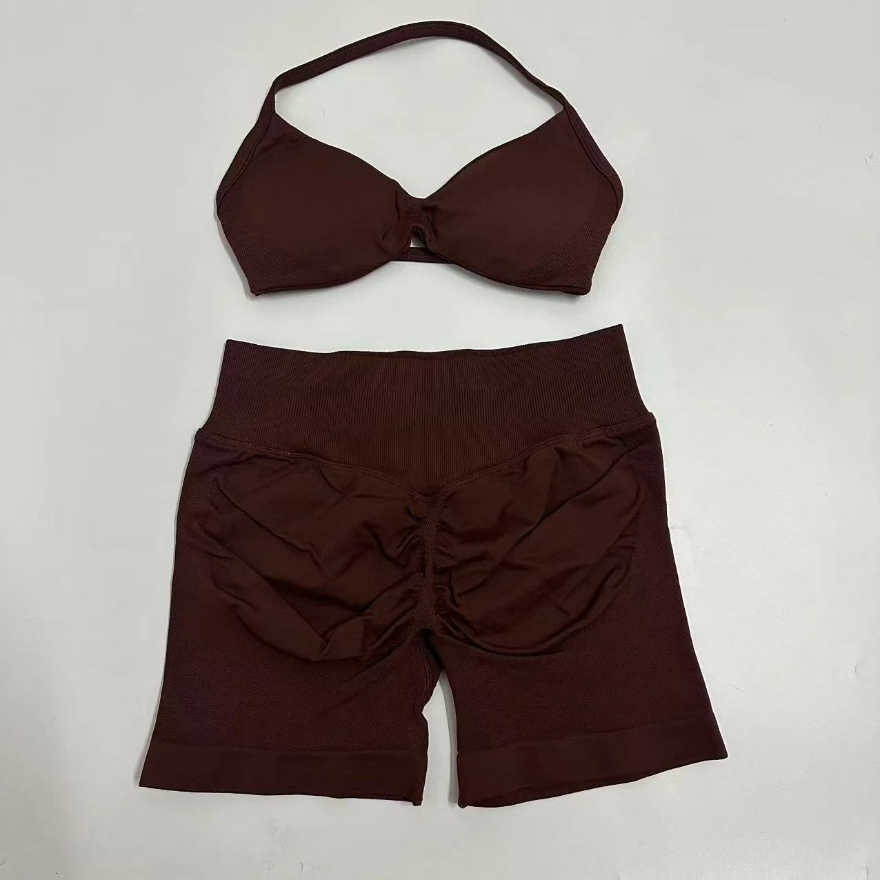 Yoga Gym Set 2 Piece Women Strappy Yoga Bra Top Workout Scrunch Shorts Sports Suit Fitness Clothes Seamless Yoga Set
