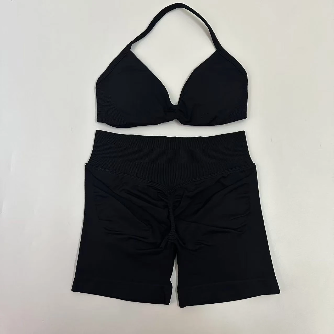 Yoga Gym Set 2 Piece Women Strappy Yoga Bra Top Workout Scrunch Shorts Sports Suit Fitness Clothes Seamless Yoga Set