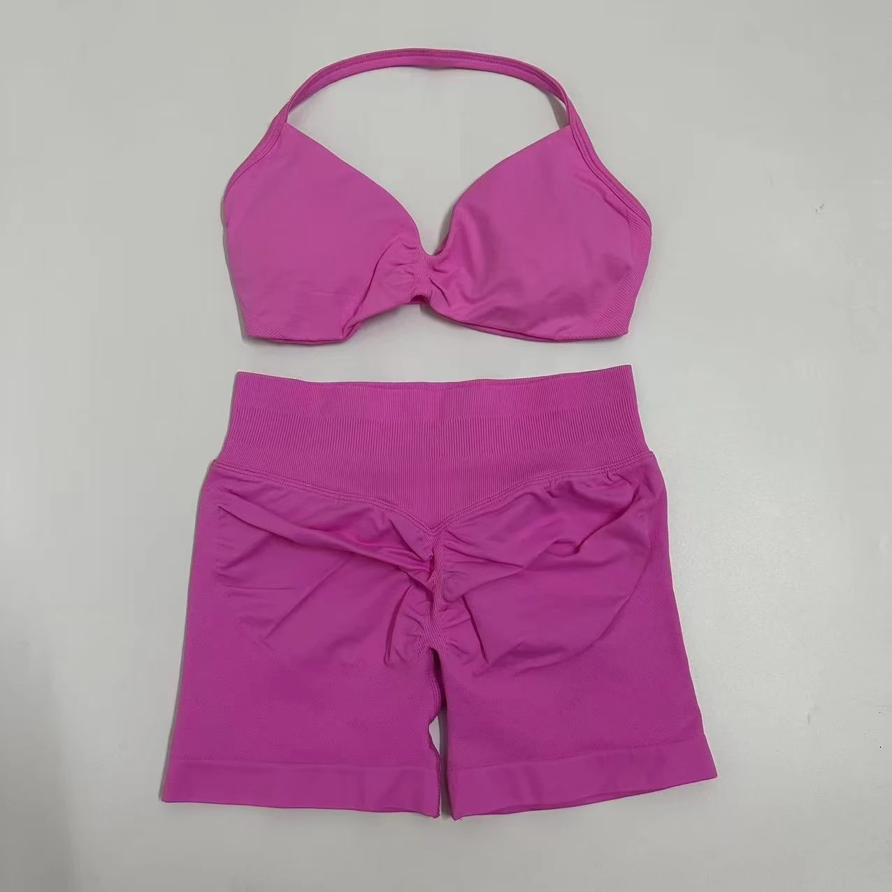 Yoga Gym Set 2 Piece Women Strappy Yoga Bra Top Workout Scrunch Shorts Sports Suit Fitness Clothes Seamless Yoga Set