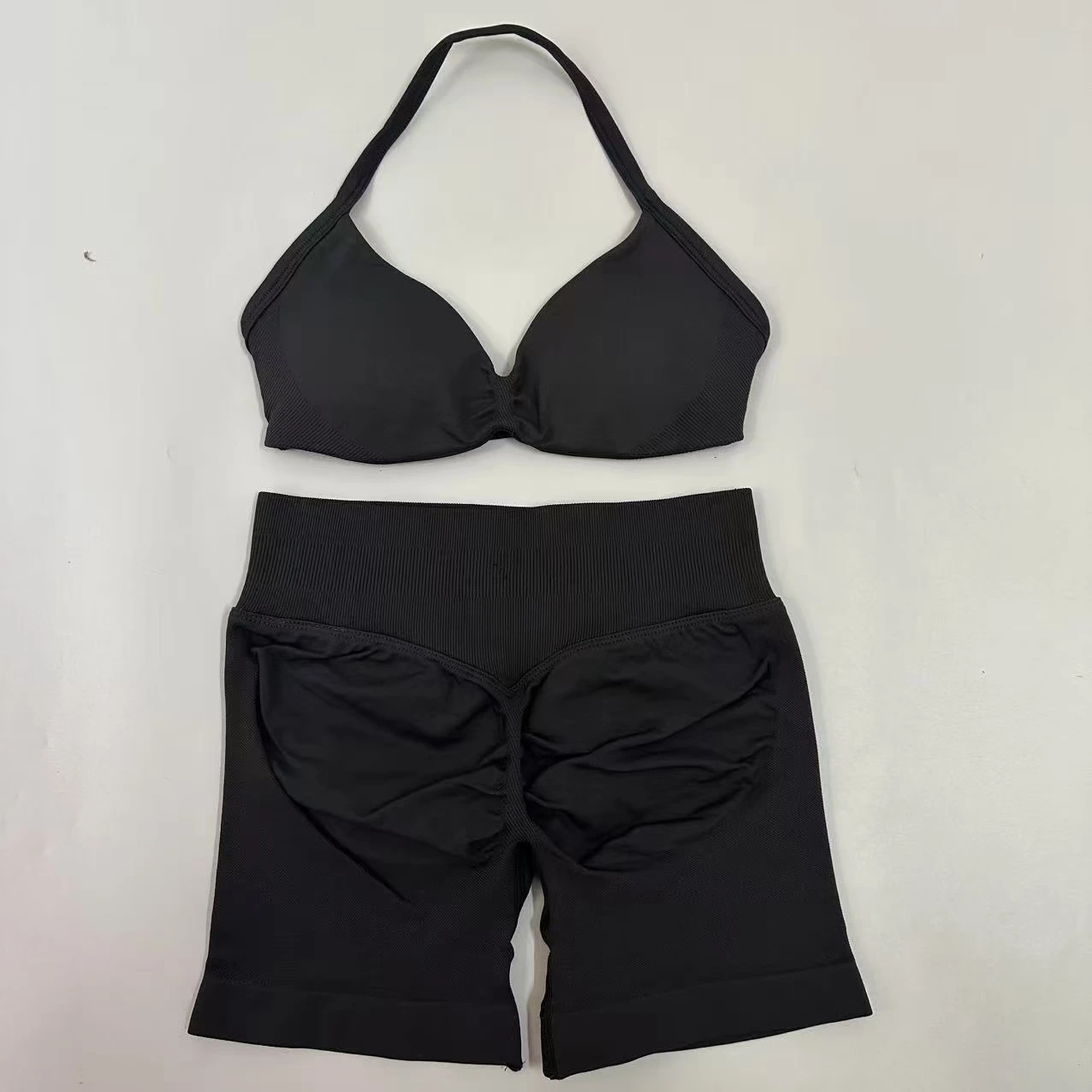 Yoga Gym Set 2 Piece Women Strappy Yoga Bra Top Workout Scrunch Shorts Sports Suit Fitness Clothes Seamless Yoga Set