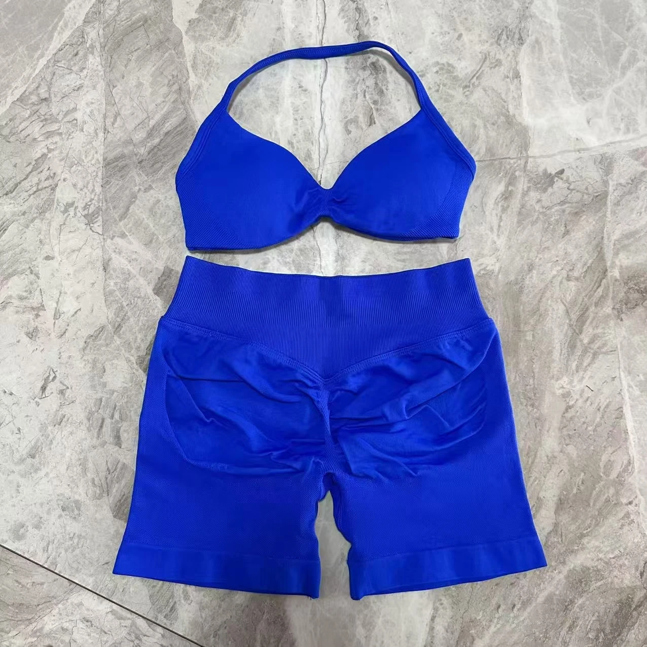 Yoga Gym Set 2 Piece Women Strappy Yoga Bra Top Workout Scrunch Shorts Sports Suit Fitness Clothes Seamless Yoga Set