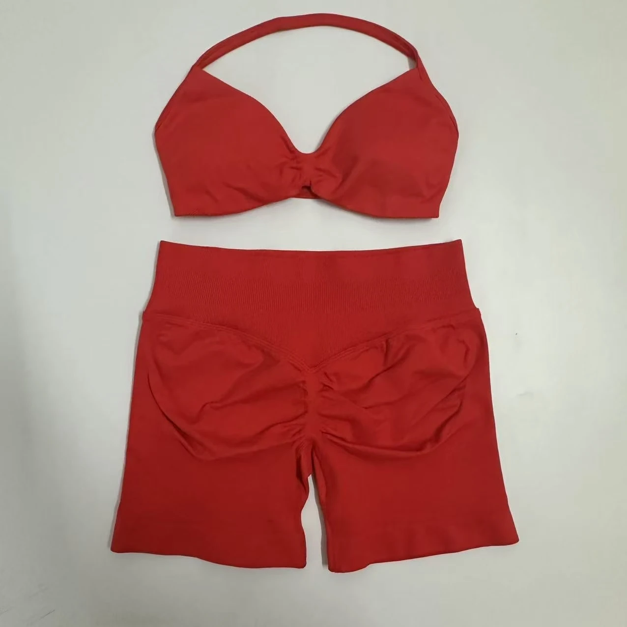 Yoga Gym Set 2 Piece Women Strappy Yoga Bra Top Workout Scrunch Shorts Sports Suit Fitness Clothes Seamless Yoga Set