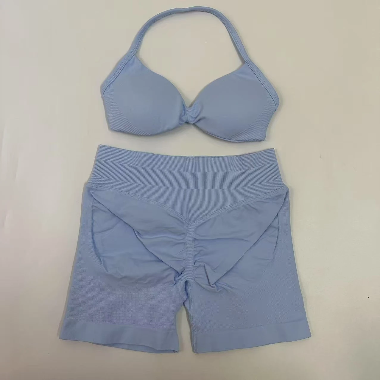 Yoga Gym Set 2 Piece Women Strappy Yoga Bra Top Workout Scrunch Shorts Sports Suit Fitness Clothes Seamless Yoga Set