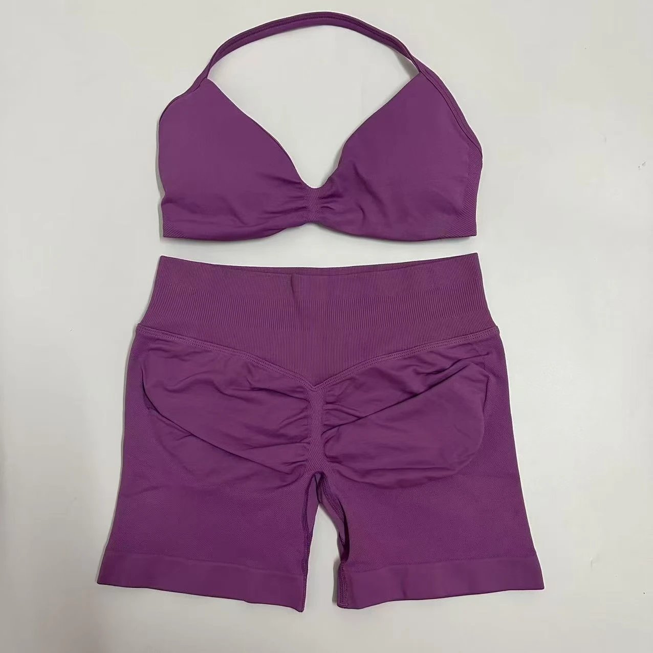 Yoga Gym Set 2 Piece Women Strappy Yoga Bra Top Workout Scrunch Shorts Sports Suit Fitness Clothes Seamless Yoga Set