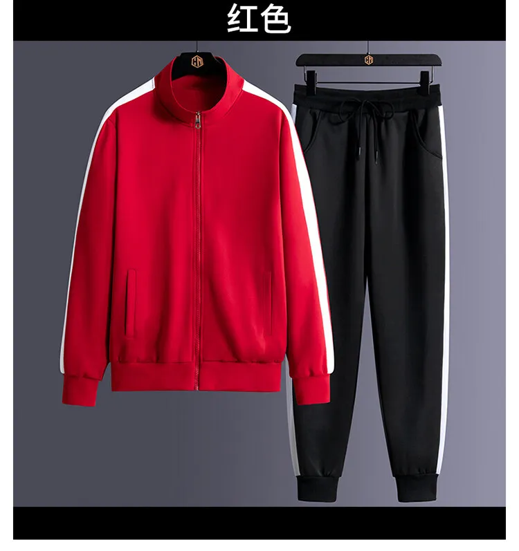 2026 Autumn Korean Tracksuit Men Zip Pocket Running Sets Striped Sporting Suit Jacket+ Sweatpants Jogging Fitness Clothing