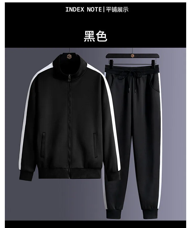 2026 Autumn Korean Tracksuit Men Zip Pocket Running Sets Striped Sporting Suit Jacket+ Sweatpants Jogging Fitness Clothing