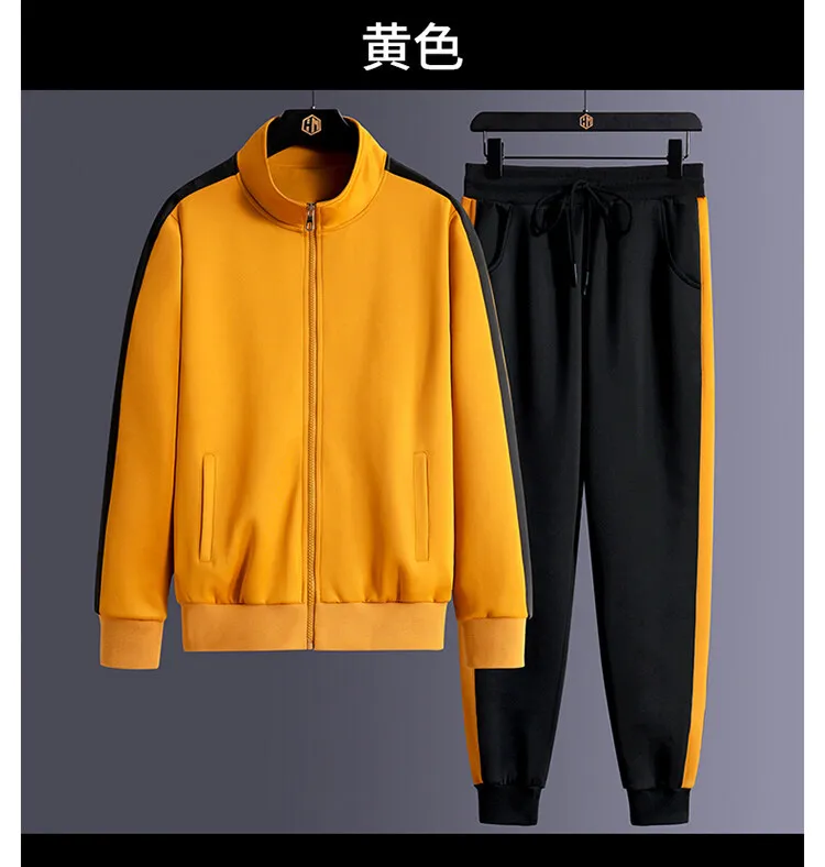 2026 Autumn Korean Tracksuit Men Zip Pocket Running Sets Striped Sporting Suit Jacket+ Sweatpants Jogging Fitness Clothing