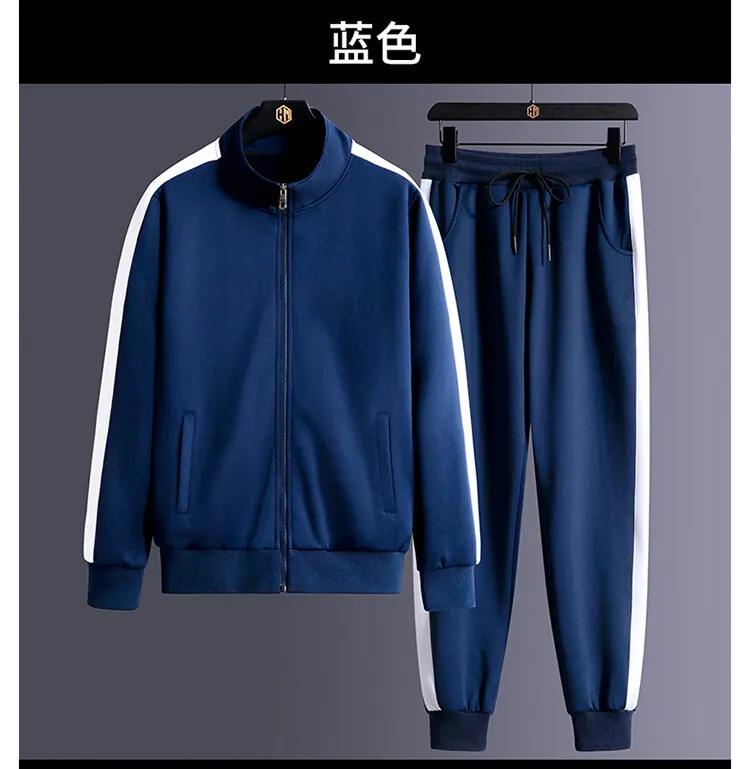 2026 Autumn Korean Tracksuit Men Zip Pocket Running Sets Striped Sporting Suit Jacket+ Sweatpants Jogging Fitness Clothing