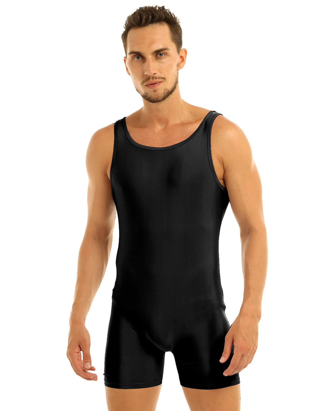Mens Soft Bodysuit Swimsuit Swimwear Rash Guard Sleeveless Stretchy Solid Unitard Leotard for Sports Gym Dance Gymnastics Yoga