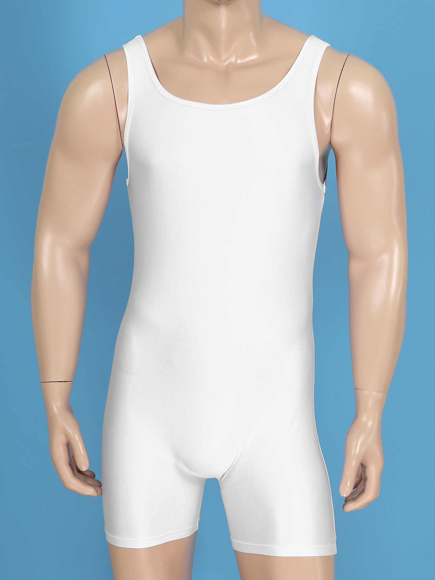 Mens Soft Bodysuit Swimsuit Swimwear Rash Guard Sleeveless Stretchy Solid Unitard Leotard for Sports Gym Dance Gymnastics Yoga
