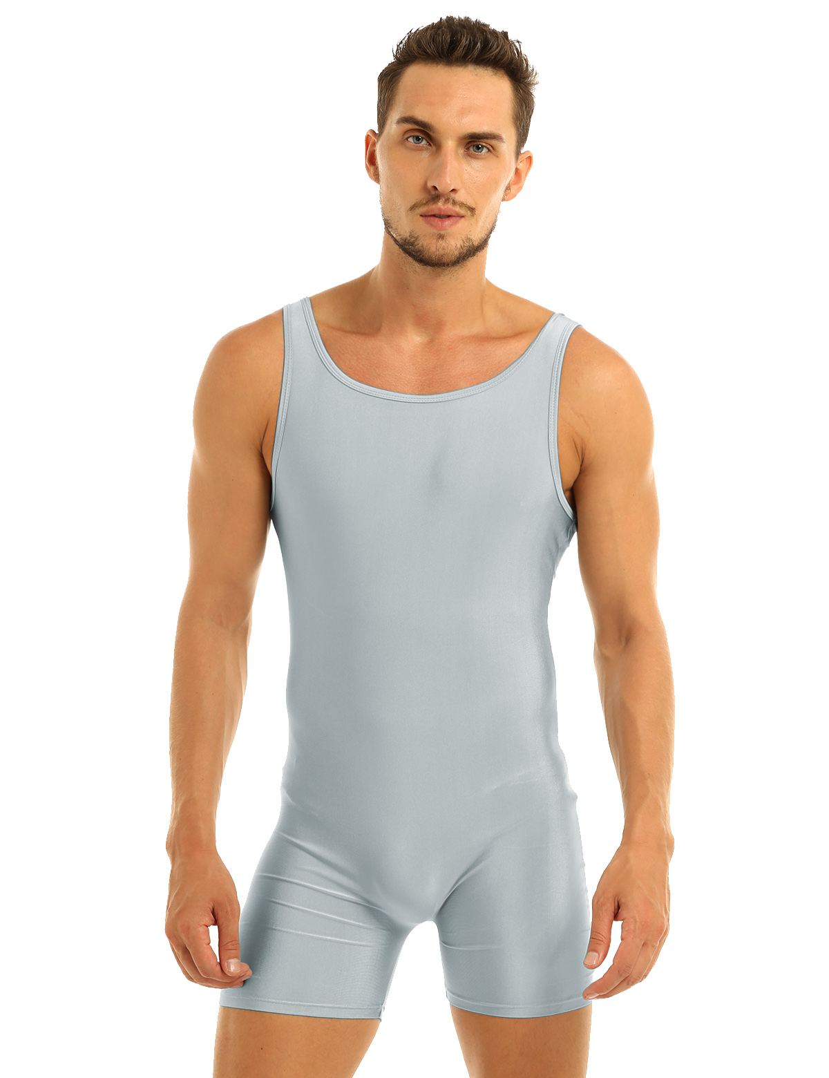 Mens Soft Bodysuit Swimsuit Swimwear Rash Guard Sleeveless Stretchy Solid Unitard Leotard for Sports Gym Dance Gymnastics Yoga