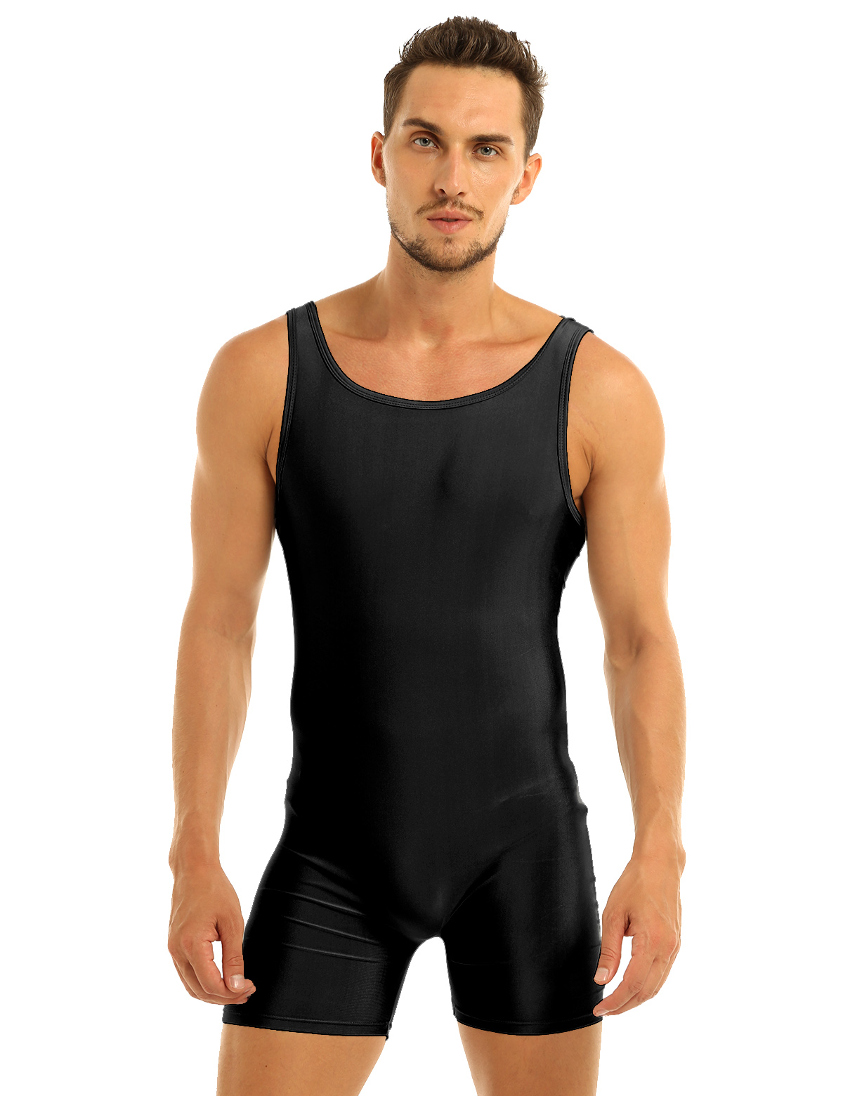 Mens Soft Bodysuit Swimsuit Swimwear Rash Guard Sleeveless Stretchy Solid Unitard Leotard for Sports Gym Dance Gymnastics Yoga
