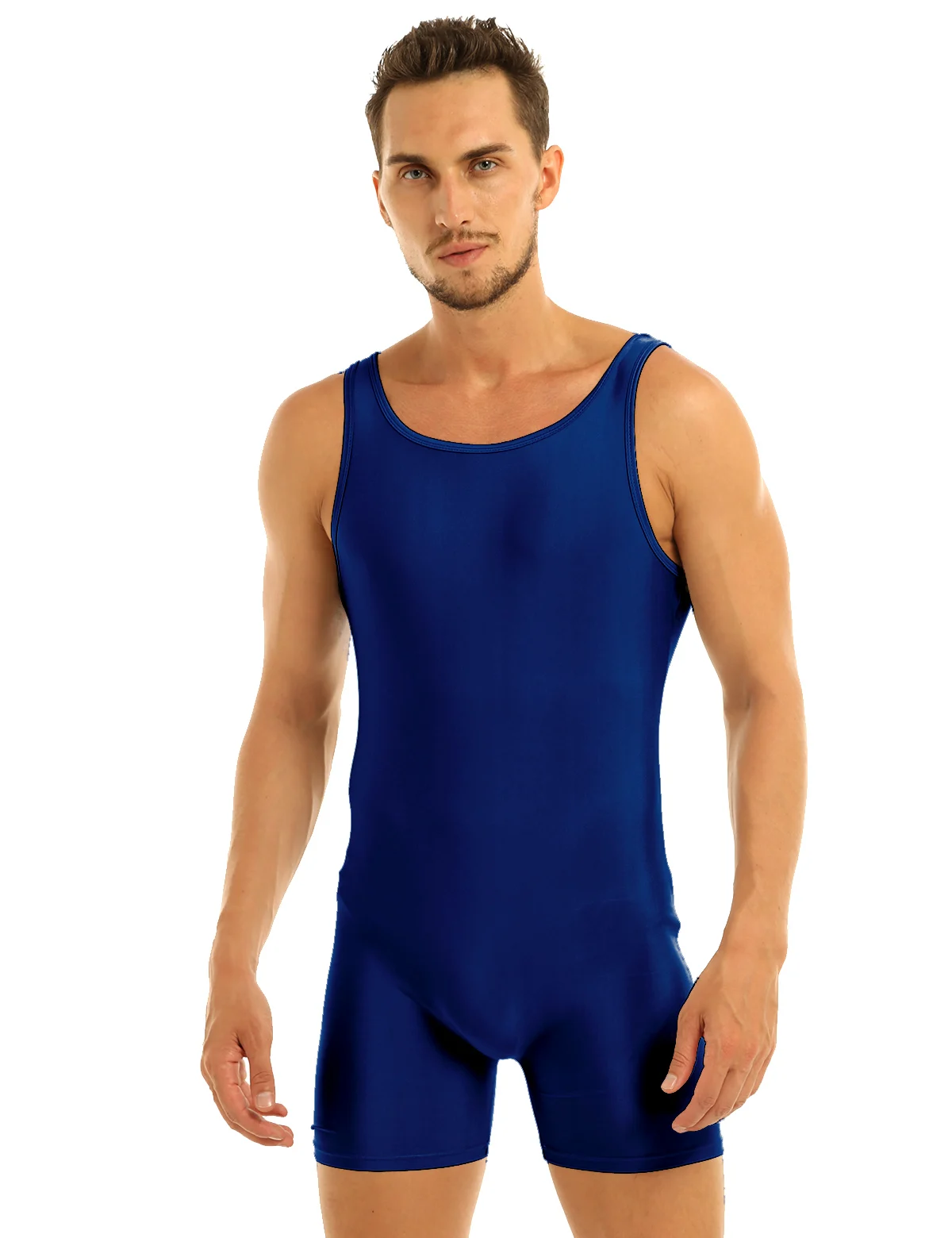 Mens Soft Bodysuit Swimsuit Swimwear Rash Guard Sleeveless Stretchy Solid Unitard Leotard for Sports Gym Dance Gymnastics Yoga