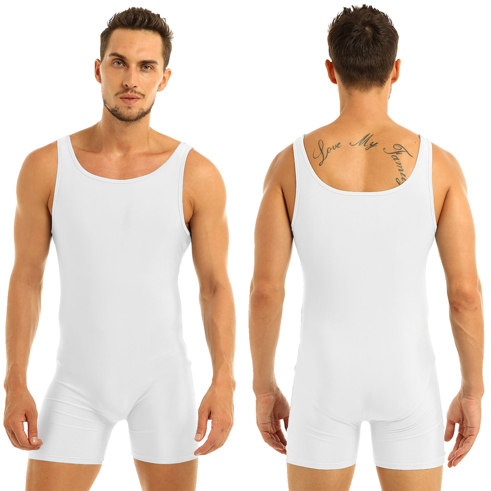 Mens Soft Bodysuit Swimsuit Swimwear Rash Guard Sleeveless Stretchy Solid Unitard Leotard for Sports Gym Dance Gymnastics Yoga