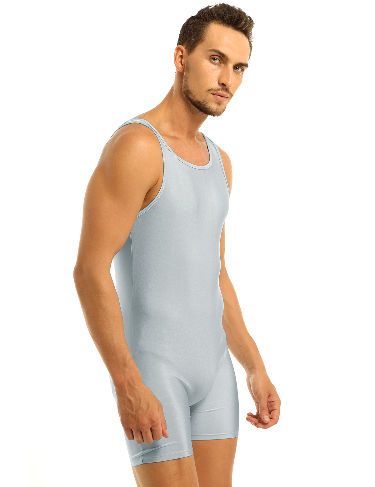Mens Soft Bodysuit Swimsuit Swimwear Rash Guard Sleeveless Stretchy Solid Unitard Leotard for Sports Gym Dance Gymnastics Yoga
