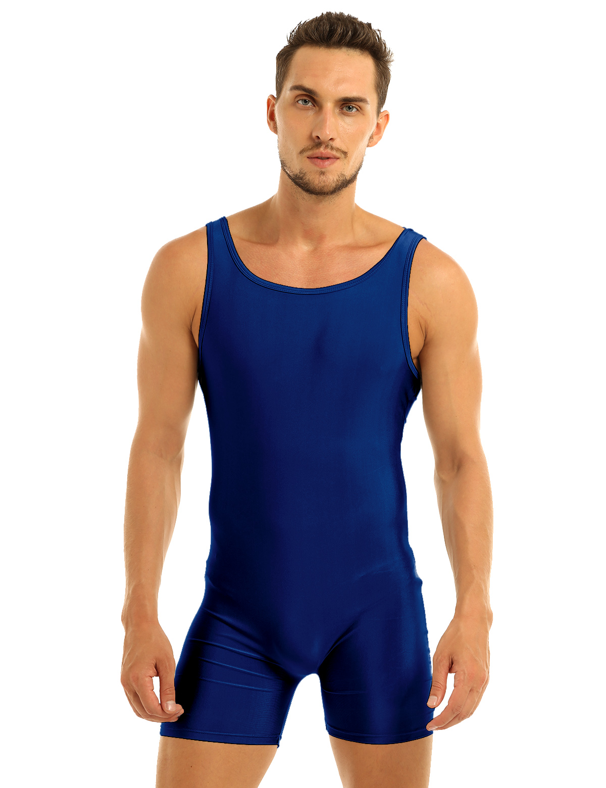 Mens Soft Bodysuit Swimsuit Swimwear Rash Guard Sleeveless Stretchy Solid Unitard Leotard for Sports Gym Dance Gymnastics Yoga