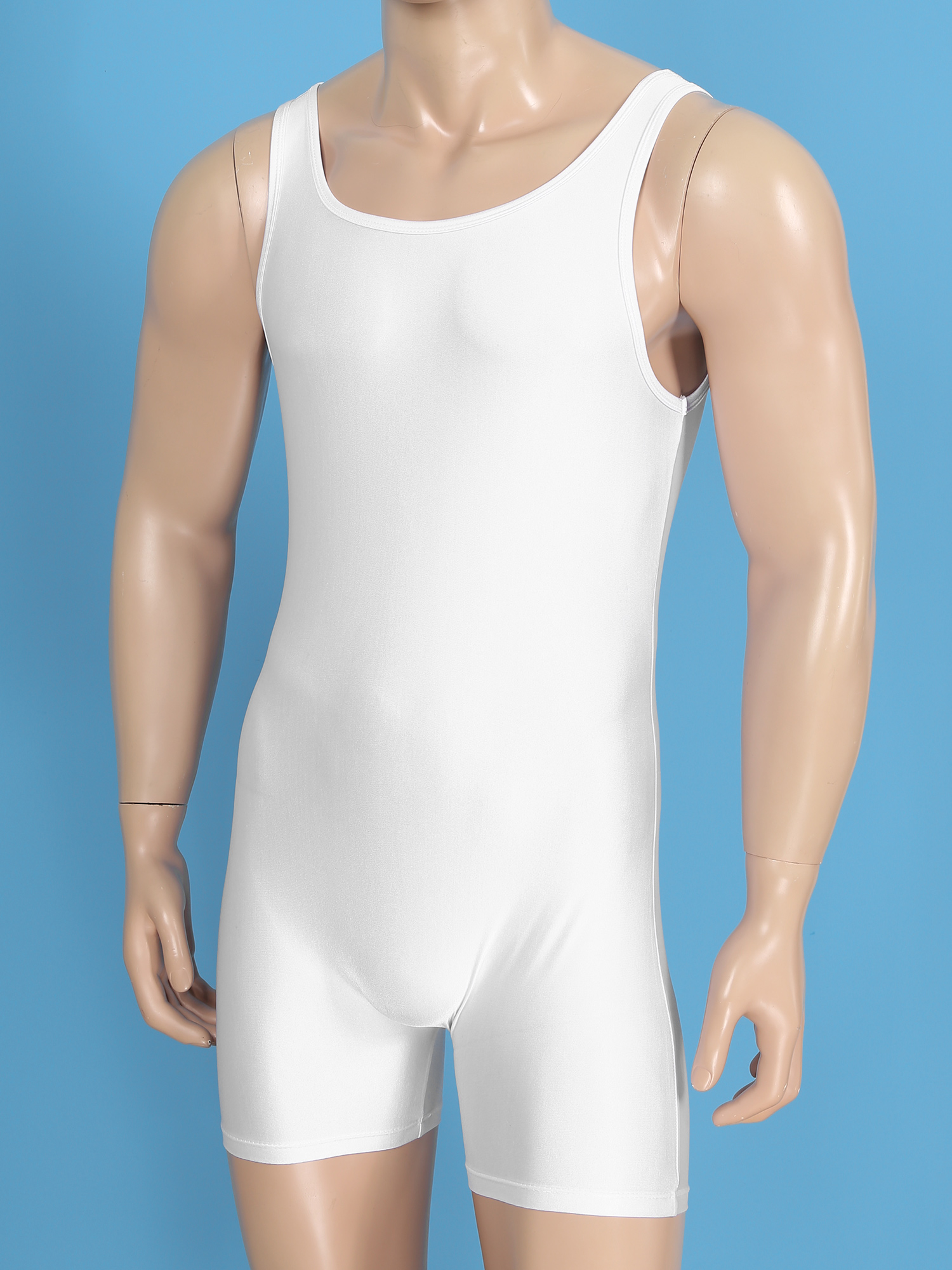 Mens Soft Bodysuit Swimsuit Swimwear Rash Guard Sleeveless Stretchy Solid Unitard Leotard for Sports Gym Dance Gymnastics Yoga