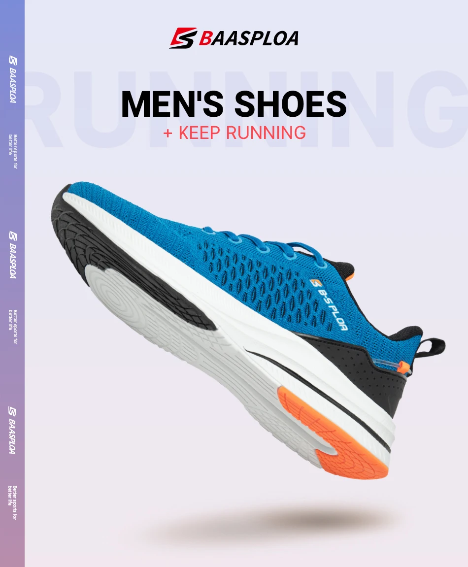 Baasploa New Men Knit Casual Walking Shoes Breathable Trendy Sneakers Original Light Shock Absorption Male Tennis Shoes