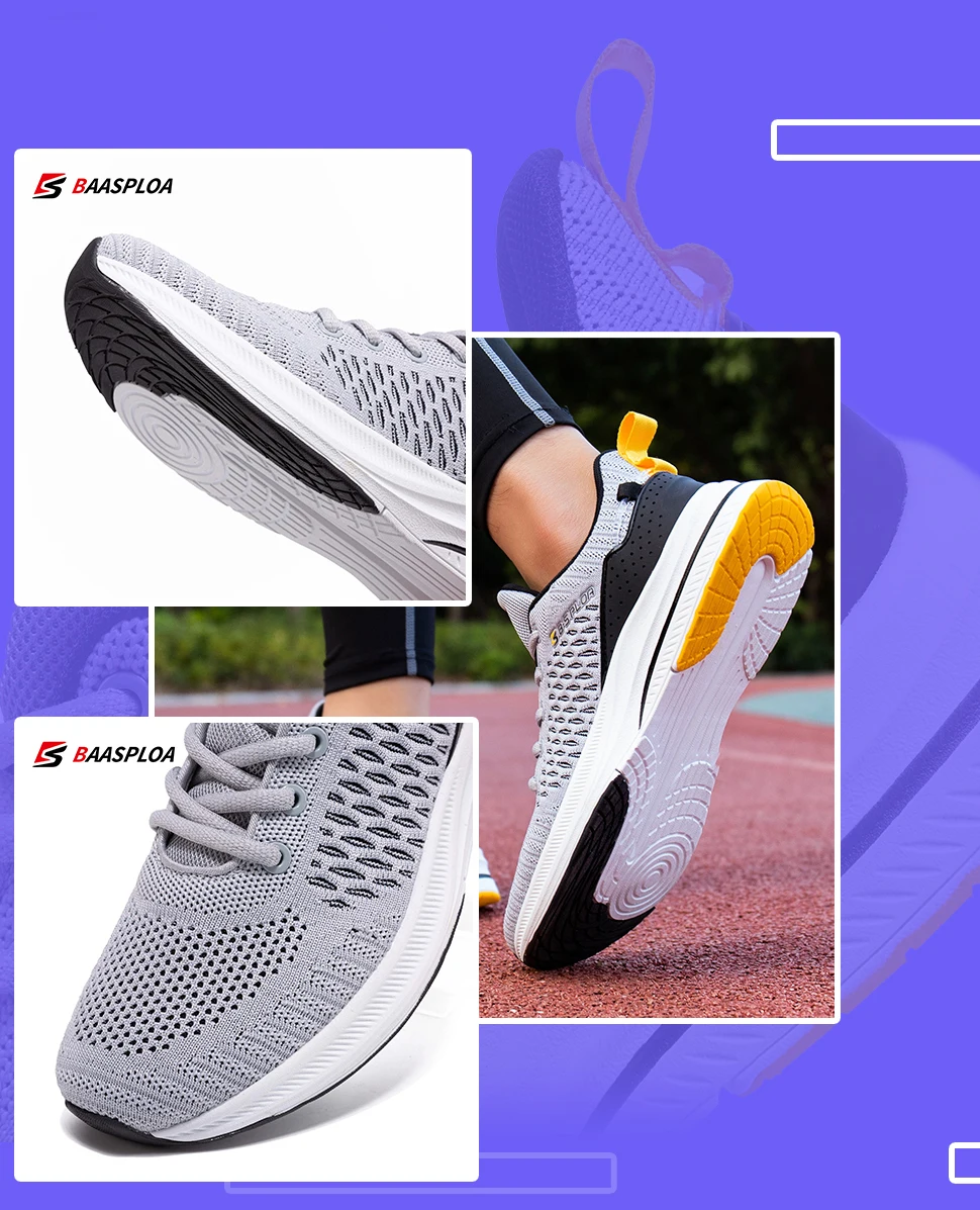 Baasploa New Men Knit Casual Walking Shoes Breathable Trendy Sneakers Original Light Shock Absorption Male Tennis Shoes