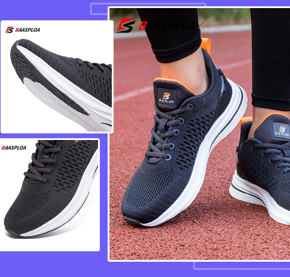 Baasploa New Men Knit Casual Walking Shoes Breathable Trendy Sneakers Original Light Shock Absorption Male Tennis Shoes