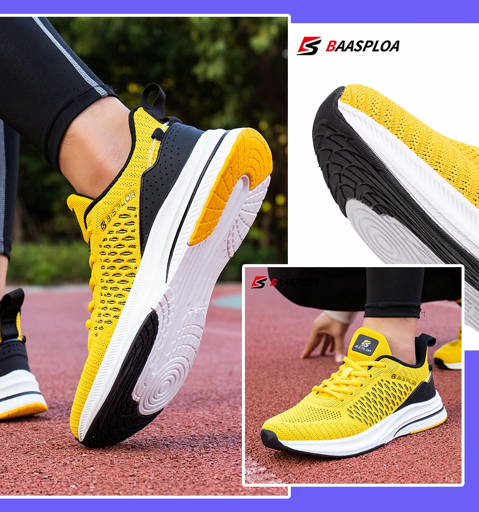 Baasploa New Men Knit Casual Walking Shoes Breathable Trendy Sneakers Original Light Shock Absorption Male Tennis Shoes