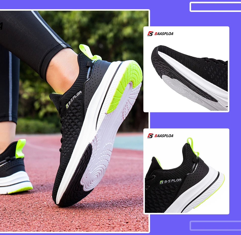 Baasploa New Men Knit Casual Walking Shoes Breathable Trendy Sneakers Original Light Shock Absorption Male Tennis Shoes