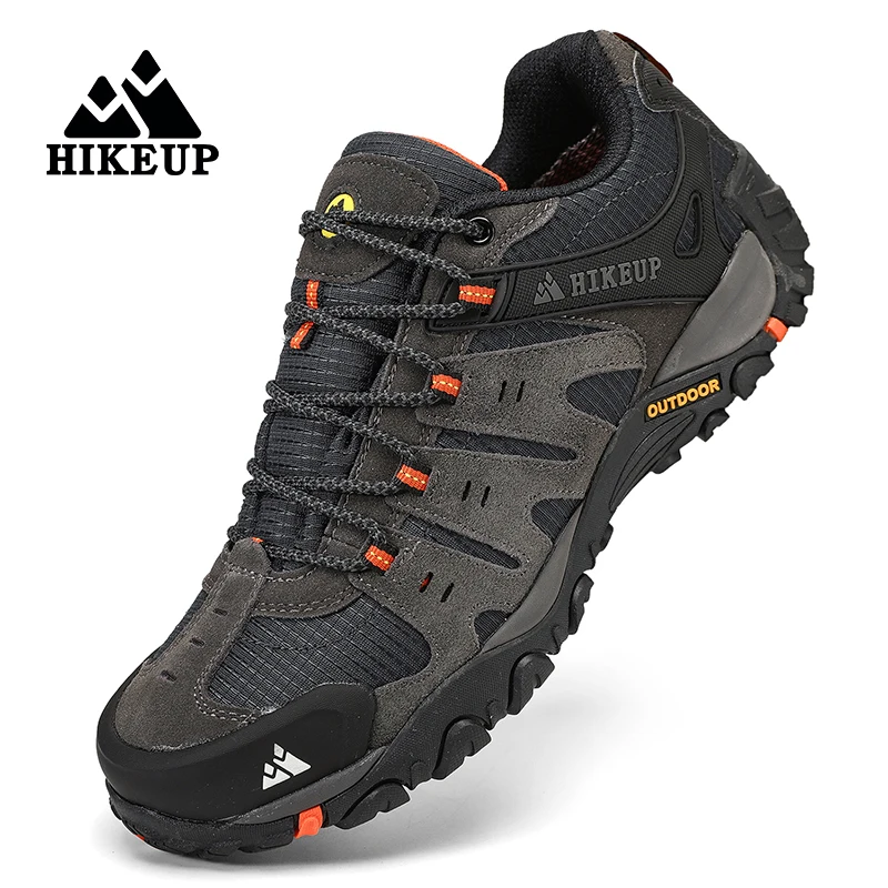 HIKEUP Men's Hiking Shoes Suede Leather Outdoor Shoes Wear-resistant Men Trekking Walking Hunting Tactical Sneakers