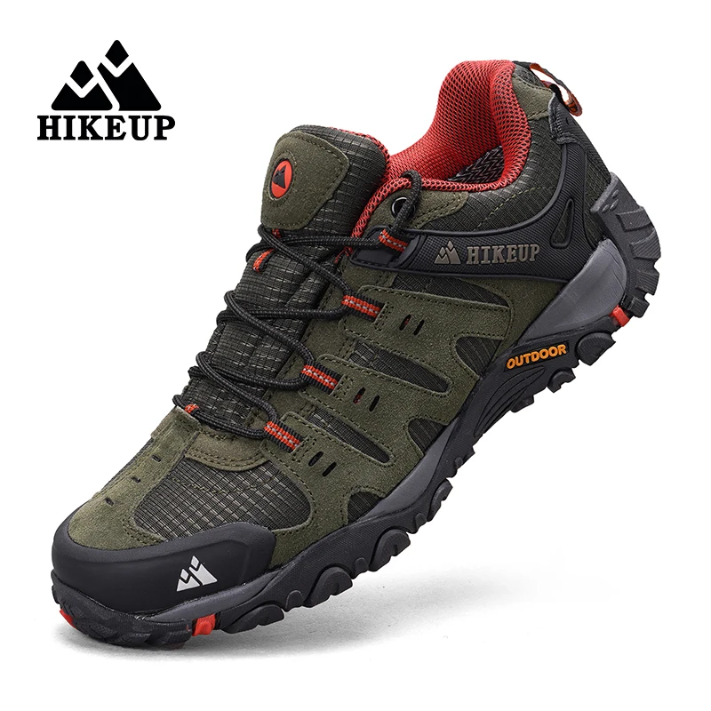HIKEUP Men's Hiking Shoes Suede Leather Outdoor Shoes Wear-resistant Men Trekking Walking Hunting Tactical Sneakers