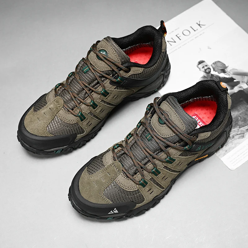 HIKEUP Men's Hiking Shoes Suede Leather Outdoor Shoes Wear-resistant Men Trekking Walking Hunting Tactical Sneakers