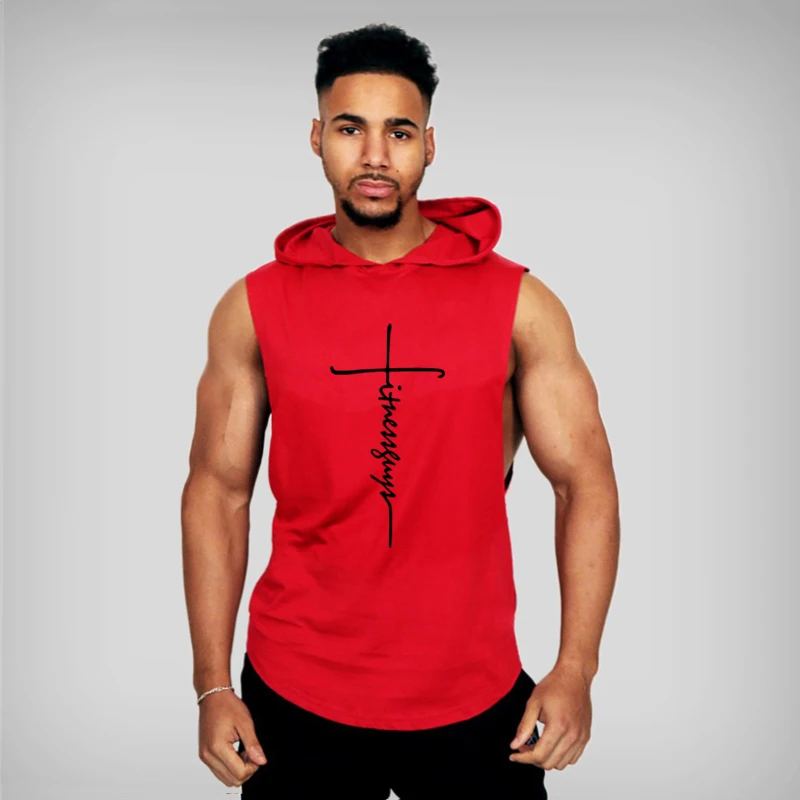 Gym Fitness Loose Sleeveless Vests Street Hip Hop Basketball Hooded Tank Tops Cotton Breathable Shirt Mens Bodybuilding Hoodie