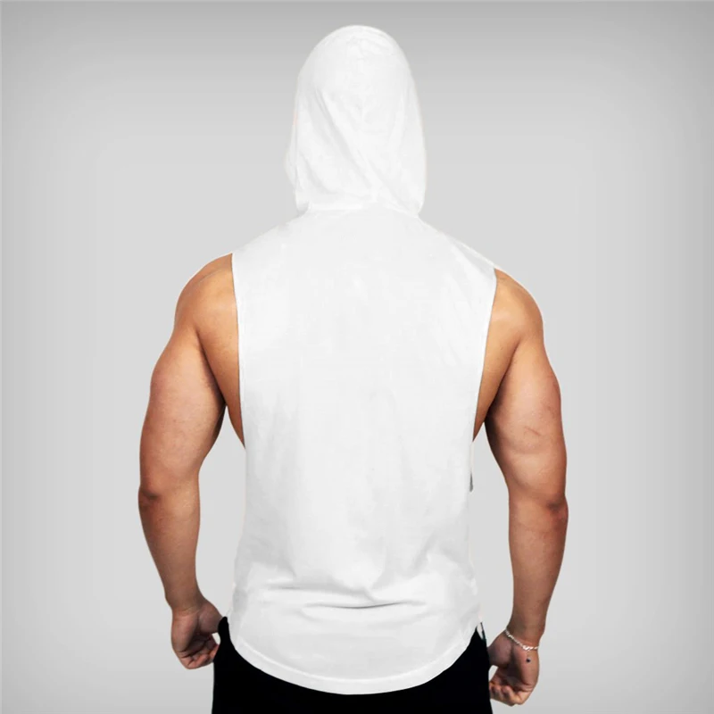 Gym Fitness Loose Sleeveless Vests Street Hip Hop Basketball Hooded Tank Tops Cotton Breathable Shirt Mens Bodybuilding Hoodie