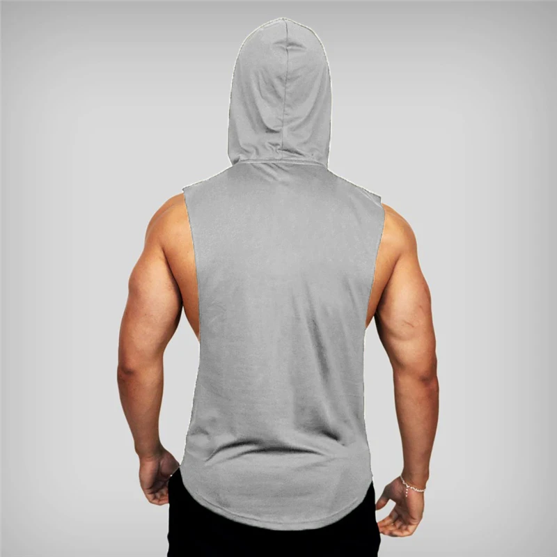 Gym Fitness Loose Sleeveless Vests Street Hip Hop Basketball Hooded Tank Tops Cotton Breathable Shirt Mens Bodybuilding Hoodie