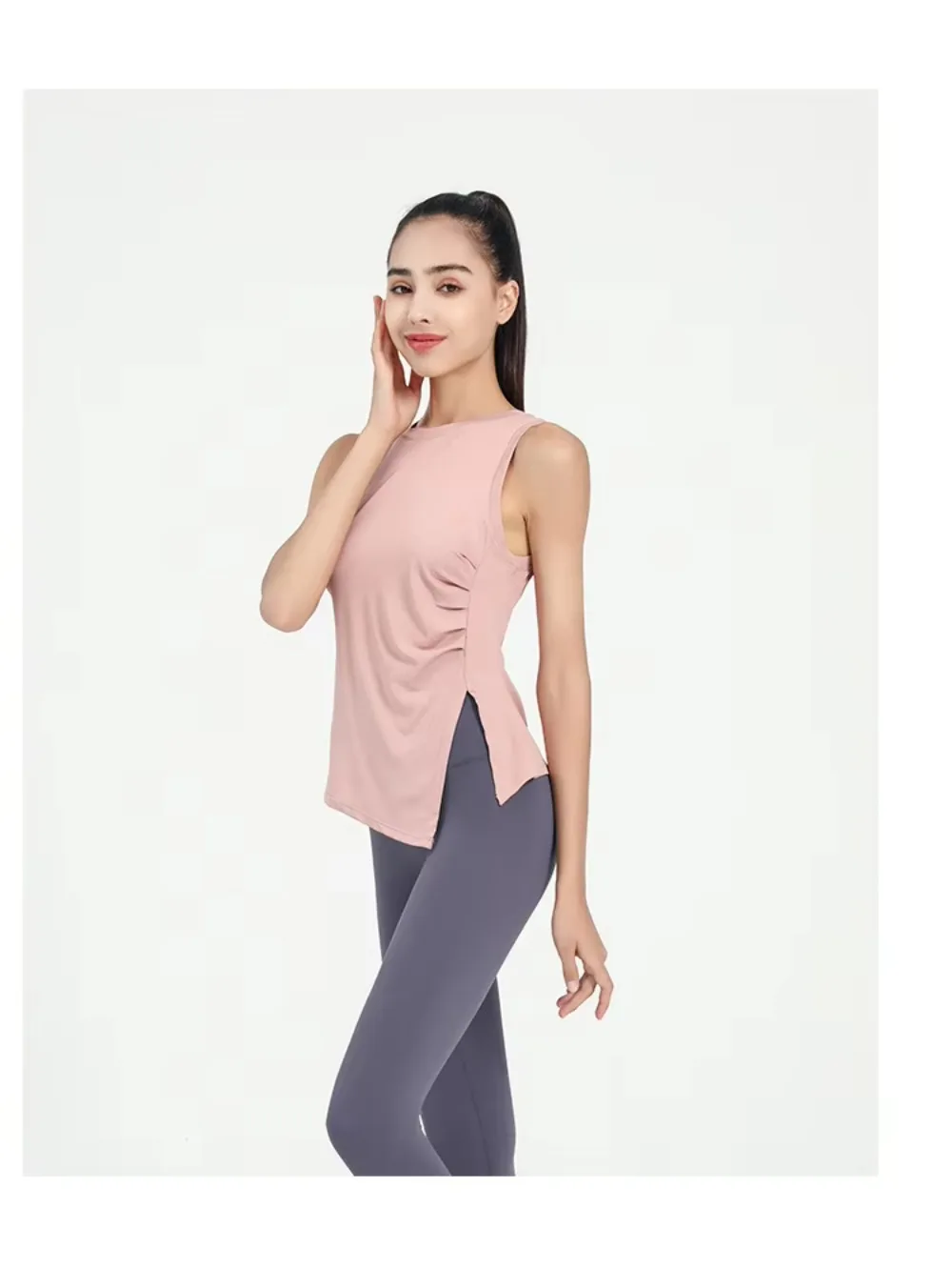 Slit Women's Sports Vest High Stretchy Yoga Pilates Cropped Vest Top for Fitness  Workout BreathableTank Top Female Sportswear