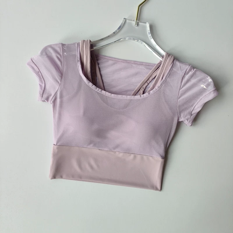 Women's Pilates Training Fitness Suit Chest Cushion Yoga Suit Top Quick Drying High-end Feeling Sports Short Sleeved Breathable