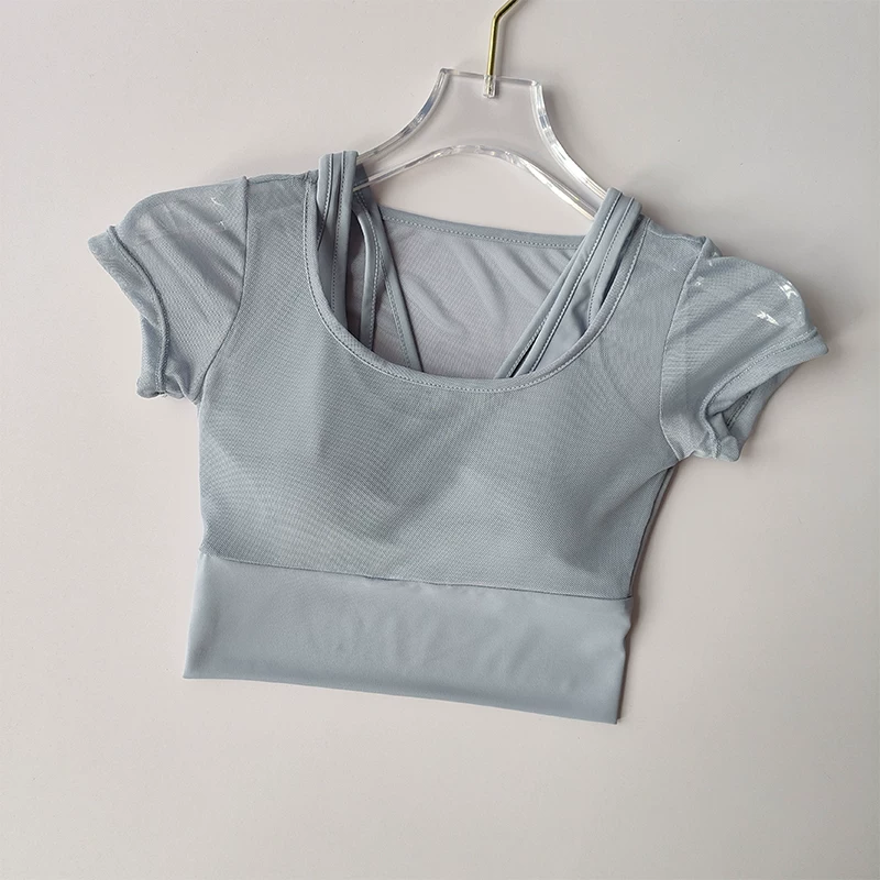 Women's Pilates Training Fitness Suit Chest Cushion Yoga Suit Top Quick Drying High-end Feeling Sports Short Sleeved Breathable