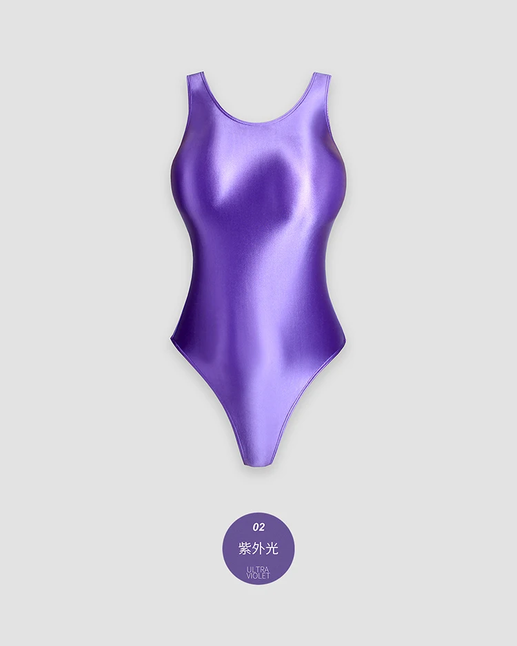 XClocKNYoung satin glossy swimsuit Satin Glossy Leotards One Piece swimsuit Sexy High-Cut Bikini Thong Bodysuit glossy swimsuit