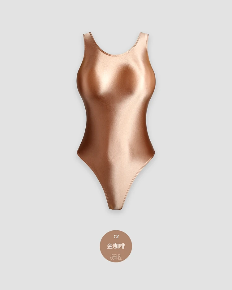 XClocKNYoung satin glossy swimsuit Satin Glossy Leotards One Piece swimsuit Sexy High-Cut Bikini Thong Bodysuit glossy swimsuit