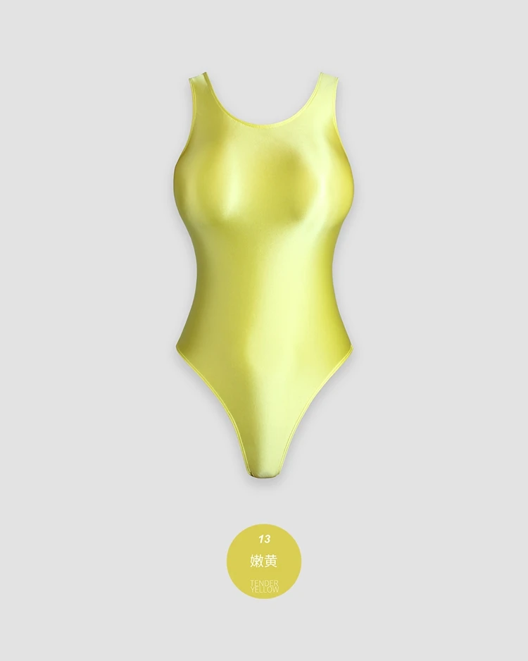 XClocKNYoung satin glossy swimsuit Satin Glossy Leotards One Piece swimsuit Sexy High-Cut Bikini Thong Bodysuit glossy swimsuit