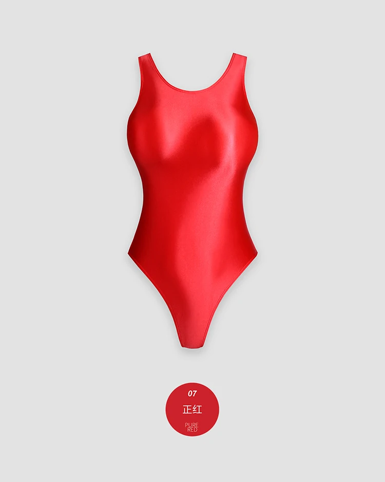 XClocKNYoung satin glossy swimsuit Satin Glossy Leotards One Piece swimsuit Sexy High-Cut Bikini Thong Bodysuit glossy swimsuit