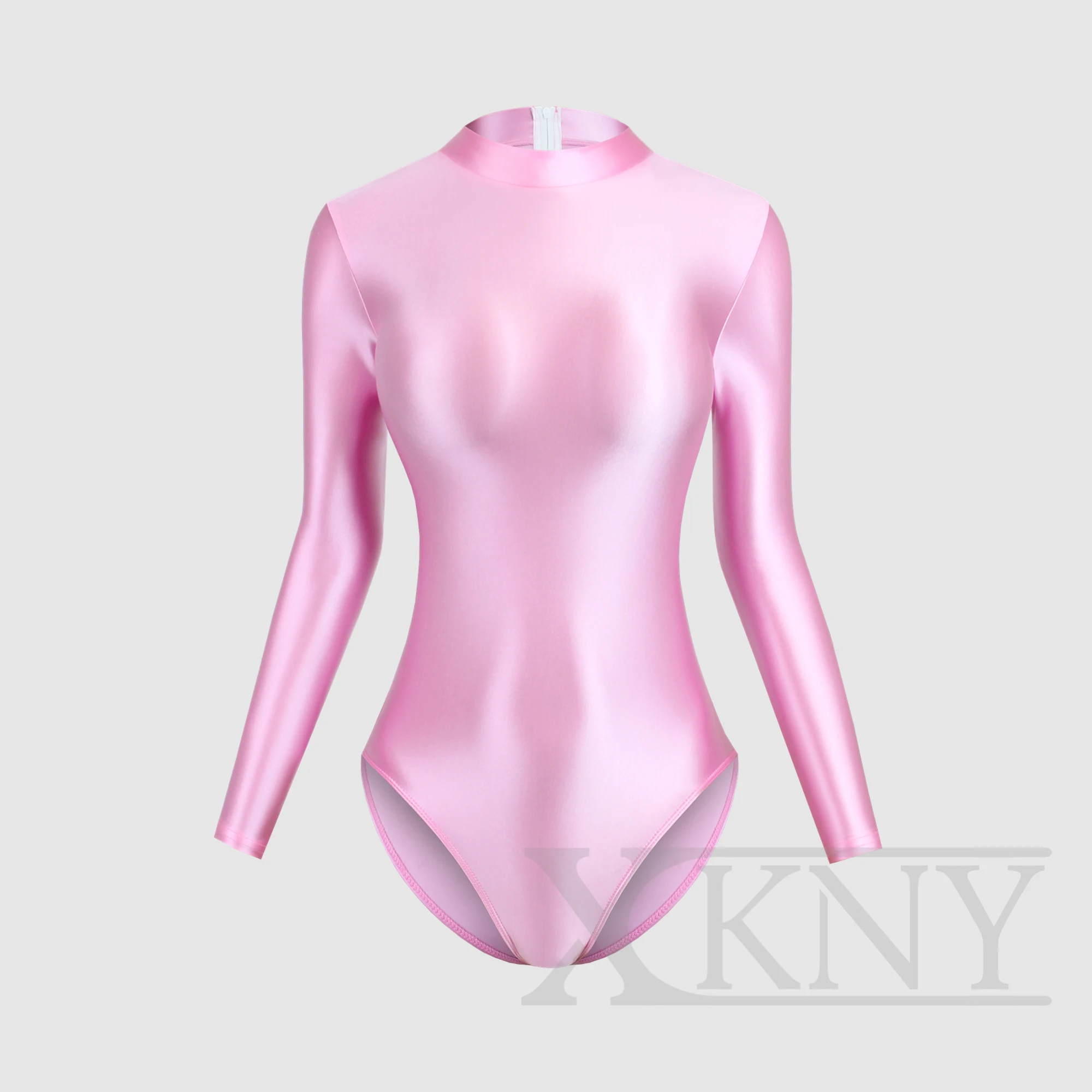 XClocKNYoung satin glossy swimsuit tight front back zipper two style high slit satin glossy long sleeve Swimsuit Bottom coat