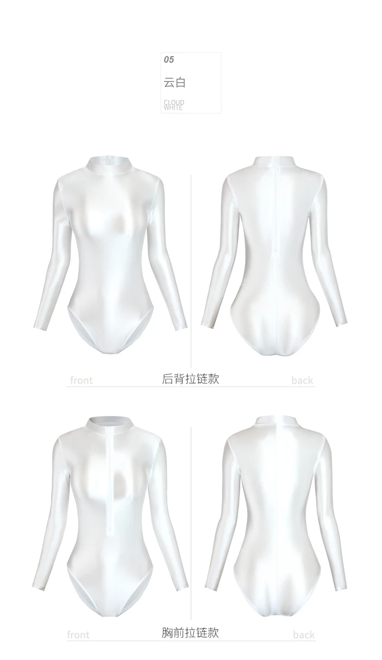 XClocKNYoung satin glossy swimsuit tight front back zipper two style high slit satin glossy long sleeve Swimsuit Bottom coat