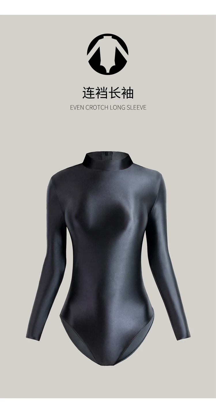 XClocKNYoung satin glossy swimsuit tight front back zipper two style high slit satin glossy long sleeve Swimsuit Bottom coat