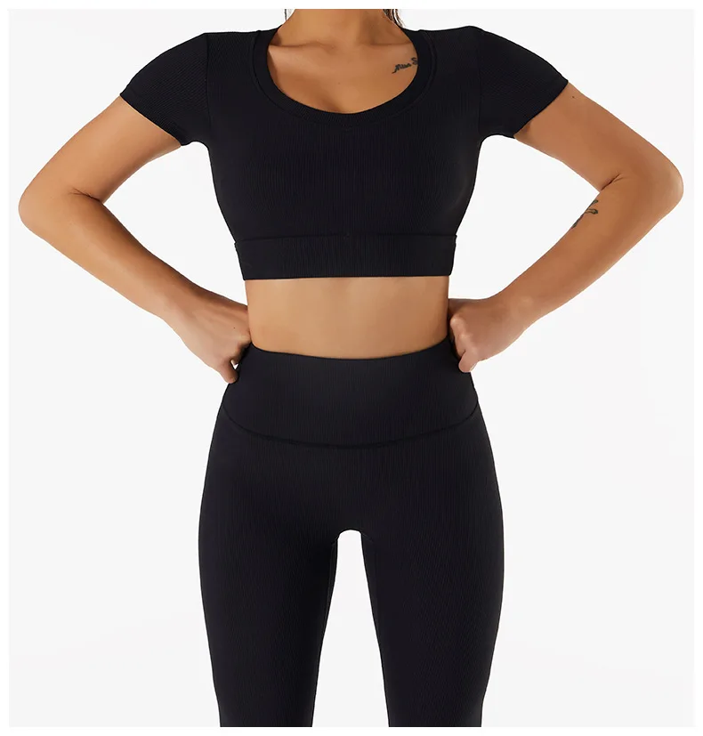 Women's Seamless Tops Short Sleeve Deep V Neck Yoga Shirts Fitness Crop Top Women Yoga Shirts Sportswear Gym Clothes