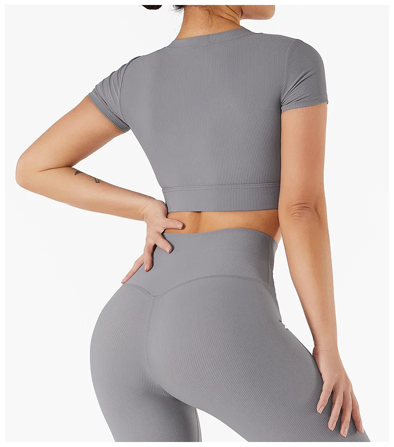 Women's Seamless Tops Short Sleeve Deep V Neck Yoga Shirts Fitness Crop Top Women Yoga Shirts Sportswear Gym Clothes