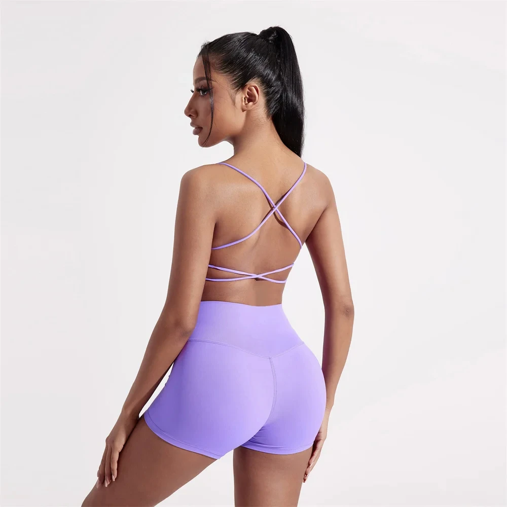Solid Color underwear Cross Back Women Fitness Sports Bra Top Yoga Comprehensive Training Jog Chest Pad Spaghetti Strap Beauty