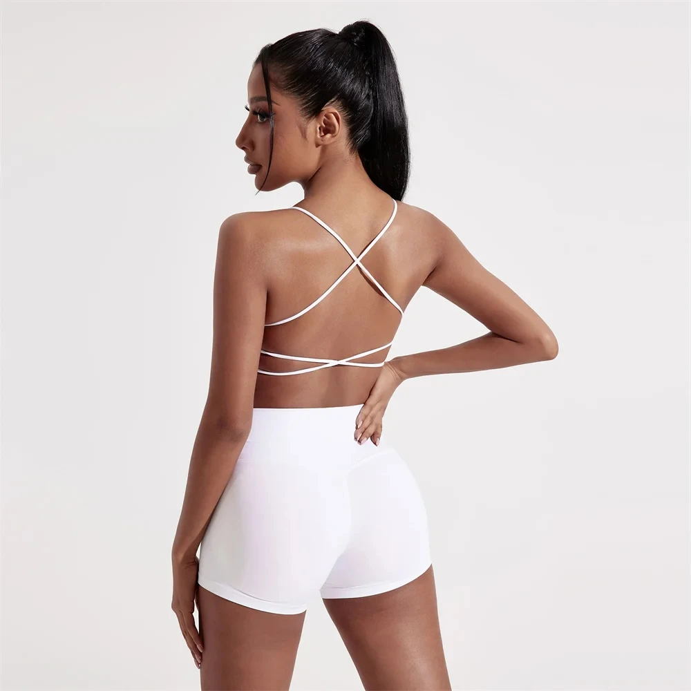Solid Color underwear Cross Back Women Fitness Sports Bra Top Yoga Comprehensive Training Jog Chest Pad Spaghetti Strap Beauty