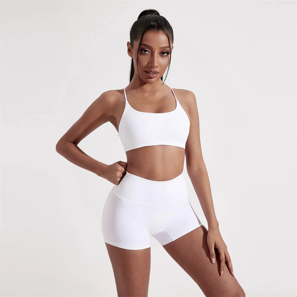 Solid Color underwear Cross Back Women Fitness Sports Bra Top Yoga Comprehensive Training Jog Chest Pad Spaghetti Strap Beauty