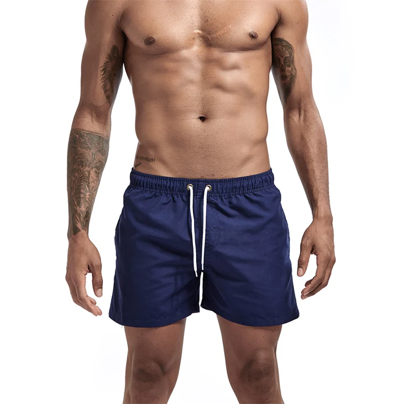 Mens Swim Trunks with Mesh Lining Side Pockets Solid Beach Shorts Quick Dry Lightweight Drawstring Board Shorts Summer Swimwear